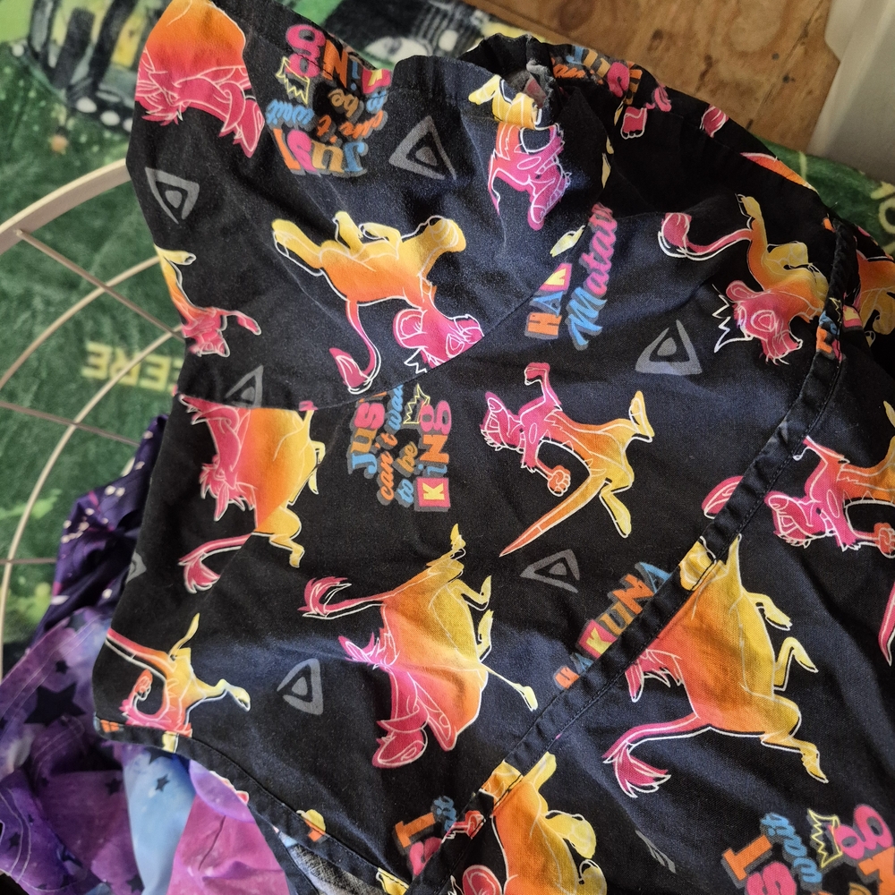 Disney Black V-Neck Scrub Top with Pink and Yellow Lion King Print - Picture 2 of 4